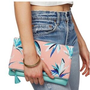 NWOT Rachel Pally Tropical Floral Fold Over Envelope Clutch Bag Green Canvas